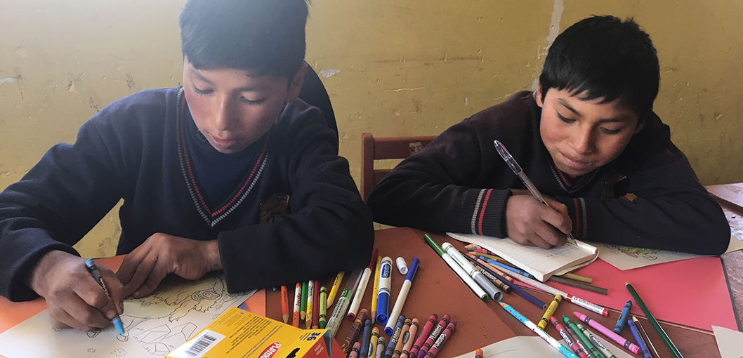 Using art to teach children in Peru.