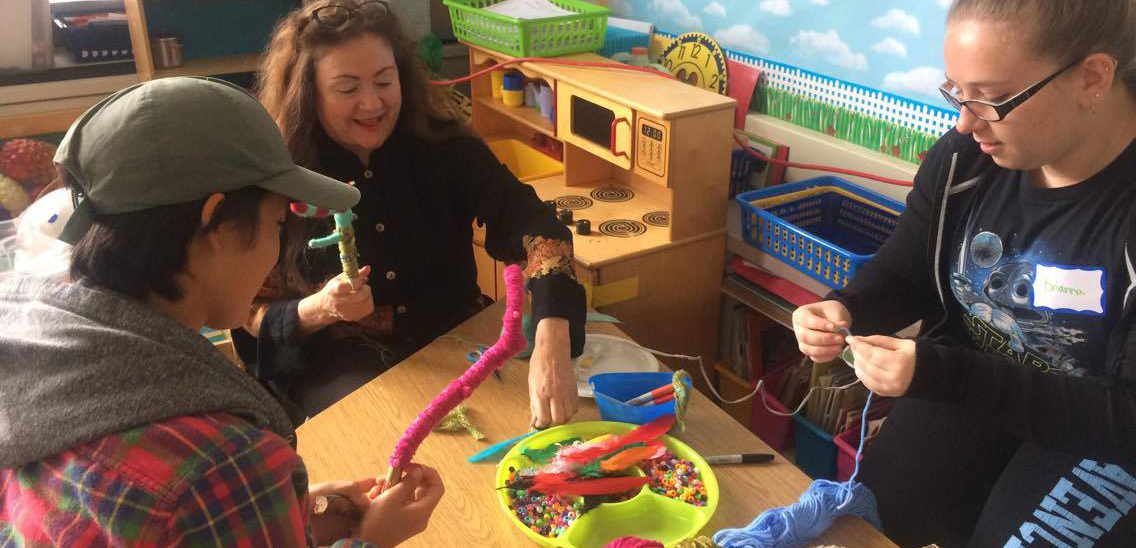 Making yarn pathogens at Bay View Elementary's Fiesta de las Artes.
